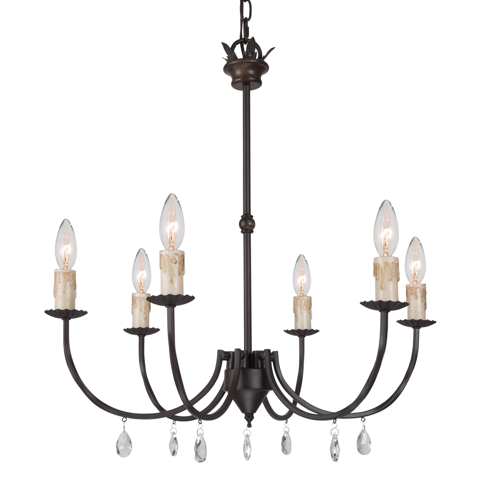 LNC 6-Light Crystal Oil-Rubbed Bronze Candle Chandelier