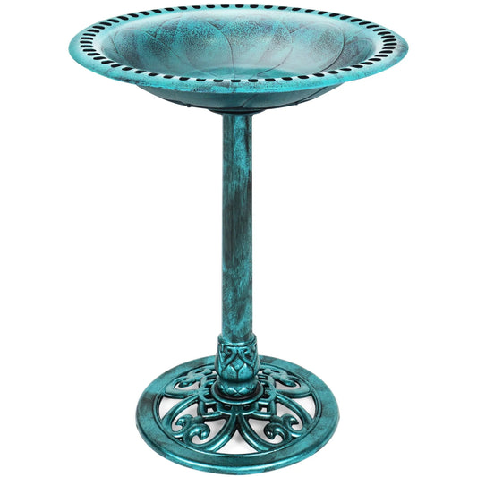 Best Choice Products Outdoor Rustic Pedestal Bird Bath Accent for Garden, Yard w/Fleur-de-Lis Accents Green