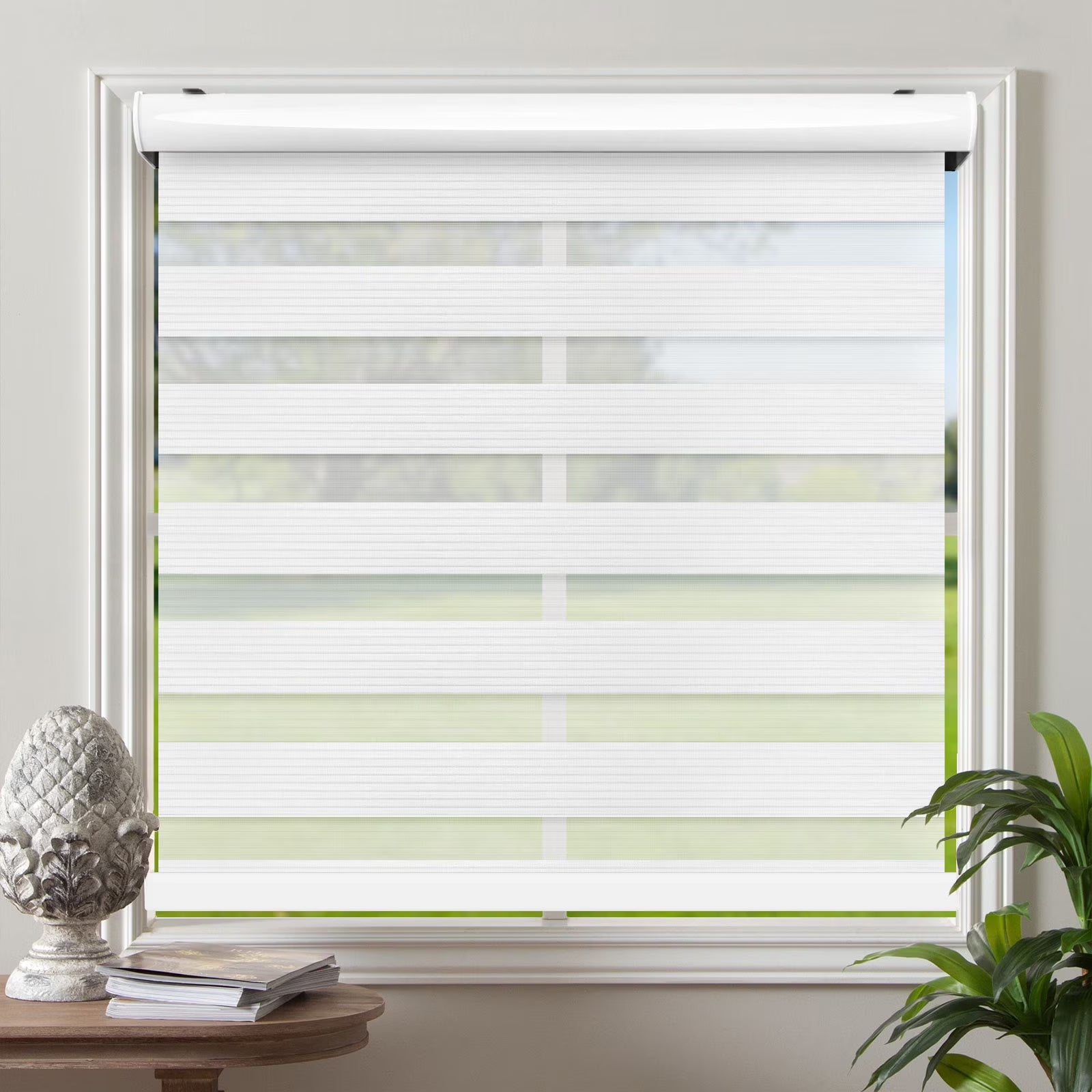 Zebra Cordless Window Blinds, Dual Layered Light Filtering Roller Shades, Easy Install Blinds, Indoor Home Decor, Pull-Down Shades for Windows, Light Control for Day & Night, Black, 22"W X 72"H