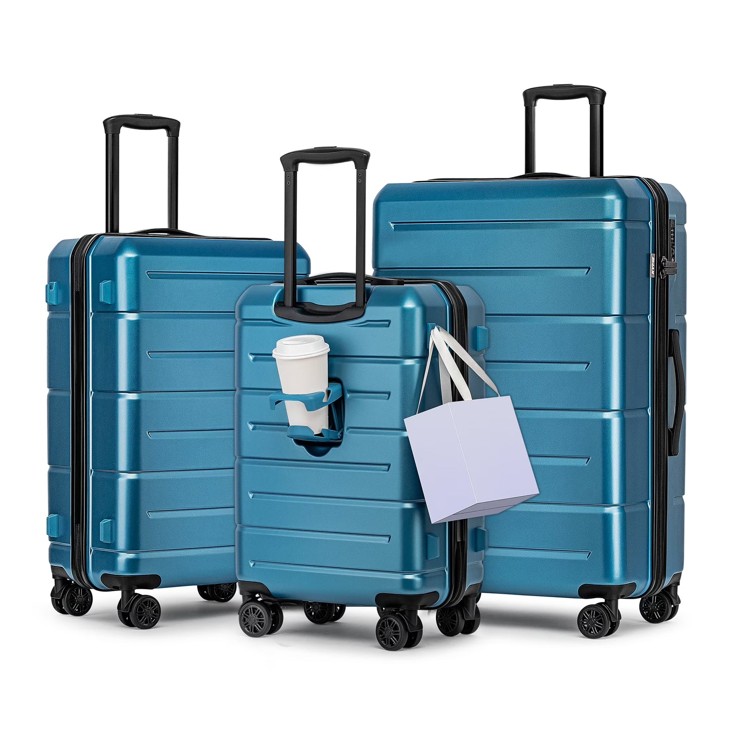 3 Piece Hardside Carry On Luggage Sets TSA Lock Spinner Wheels 22"26"30" Suitcase with Cup Holder
