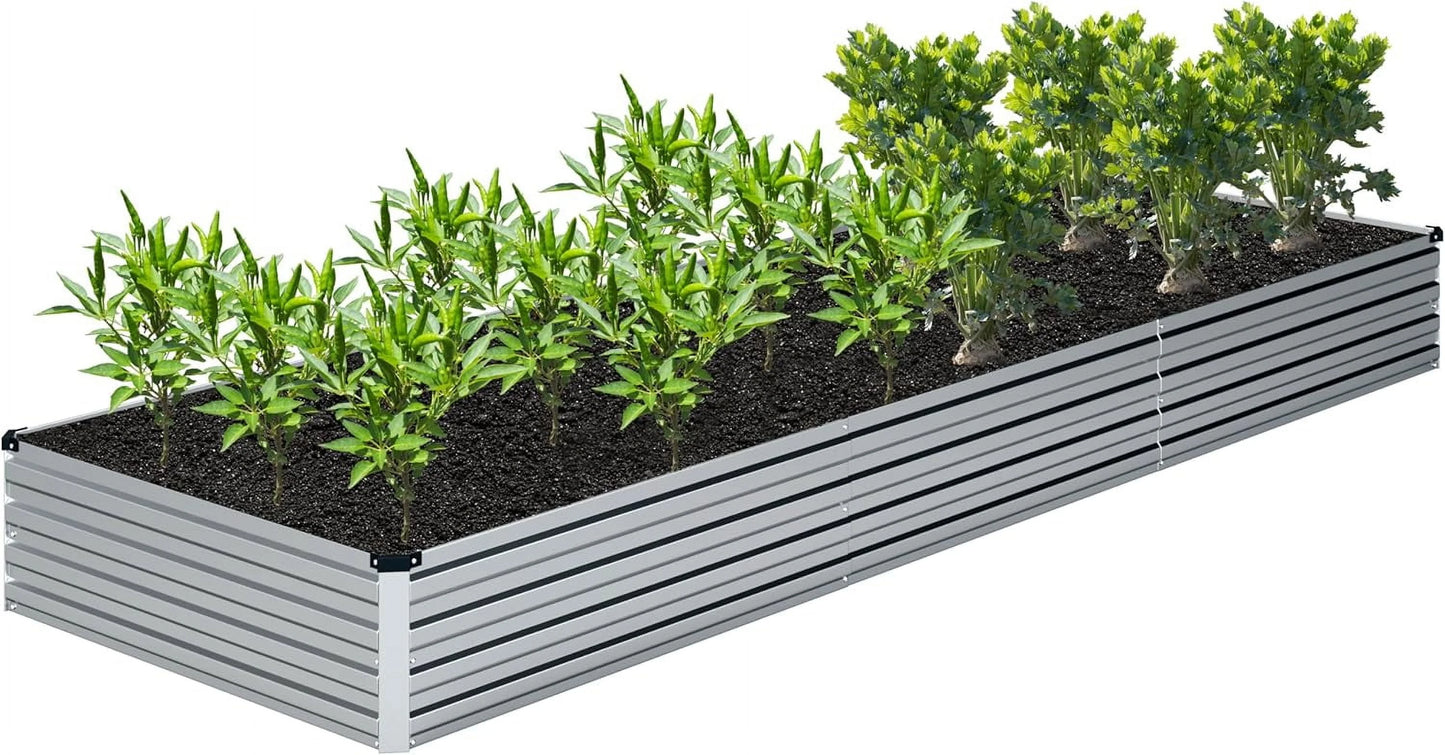 2PCS 12x4x1FT Galvanized Raised Garden Bed,Raised Graden Bed Kit-Square Metal Garden Bed,Large Planter Raised Bed Outdoor,Garden Box for Vegetables,Flower,Herb-Sliver(One Box of Two Pieces)