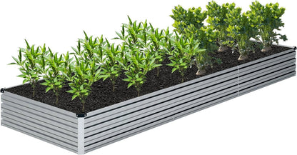 2PCS 12x4x1FT Galvanized Raised Garden Bed,Raised Graden Bed Kit-Square Metal Garden Bed,Large Planter Raised Bed Outdoor,Garden Box for Vegetables,Flower,Herb-Sliver(One Box of Two Pieces)