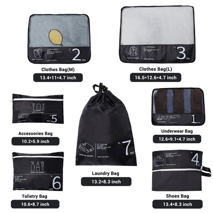 10 Piece Luggage Set Lightweight Suitcase Set with 7PCS Organizer Bags Suitcase with TSA Lock Spinner Wheels(Black)