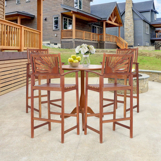 Giantex Patio Bar Stools Set of 4, Outdoor Acacia Wood Bar Chairs with Sunflower Backrest, Curved Armrests & Breathable Seat, Ideal for Balcony, Sunroom, Patio, Easy Assembly