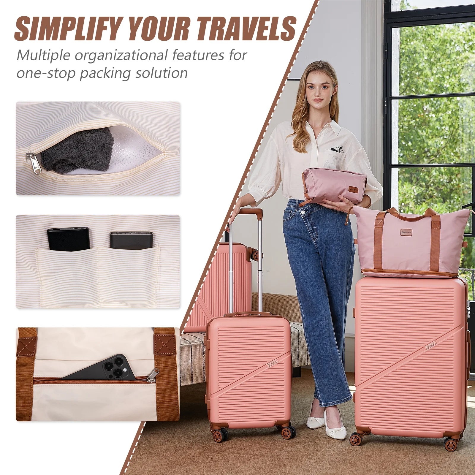 Cosbarn 5 Piece Luggage Sets ABS Hardshell Lightweight Suitcases Sets with TSA Lock Durable Spinner Wheels
