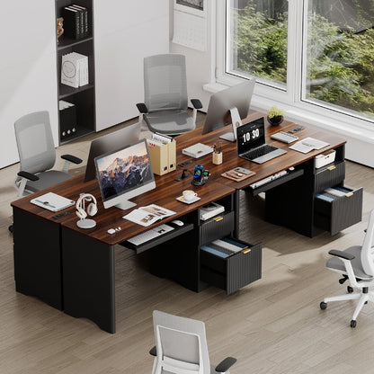 Bestier 55" Computer Writing PC Desk Home Office with Power Outlets Keyboard Tray and Storage Drawers, Log