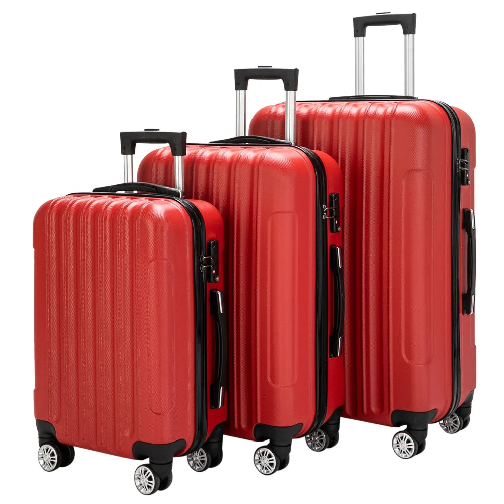 Red 3-Piece Hardshell Spinner Luggage Set (20in, 24in, 28in) - Large ABS Suitcase Set with 8 Wheels, Lightweight & Durable for Travel