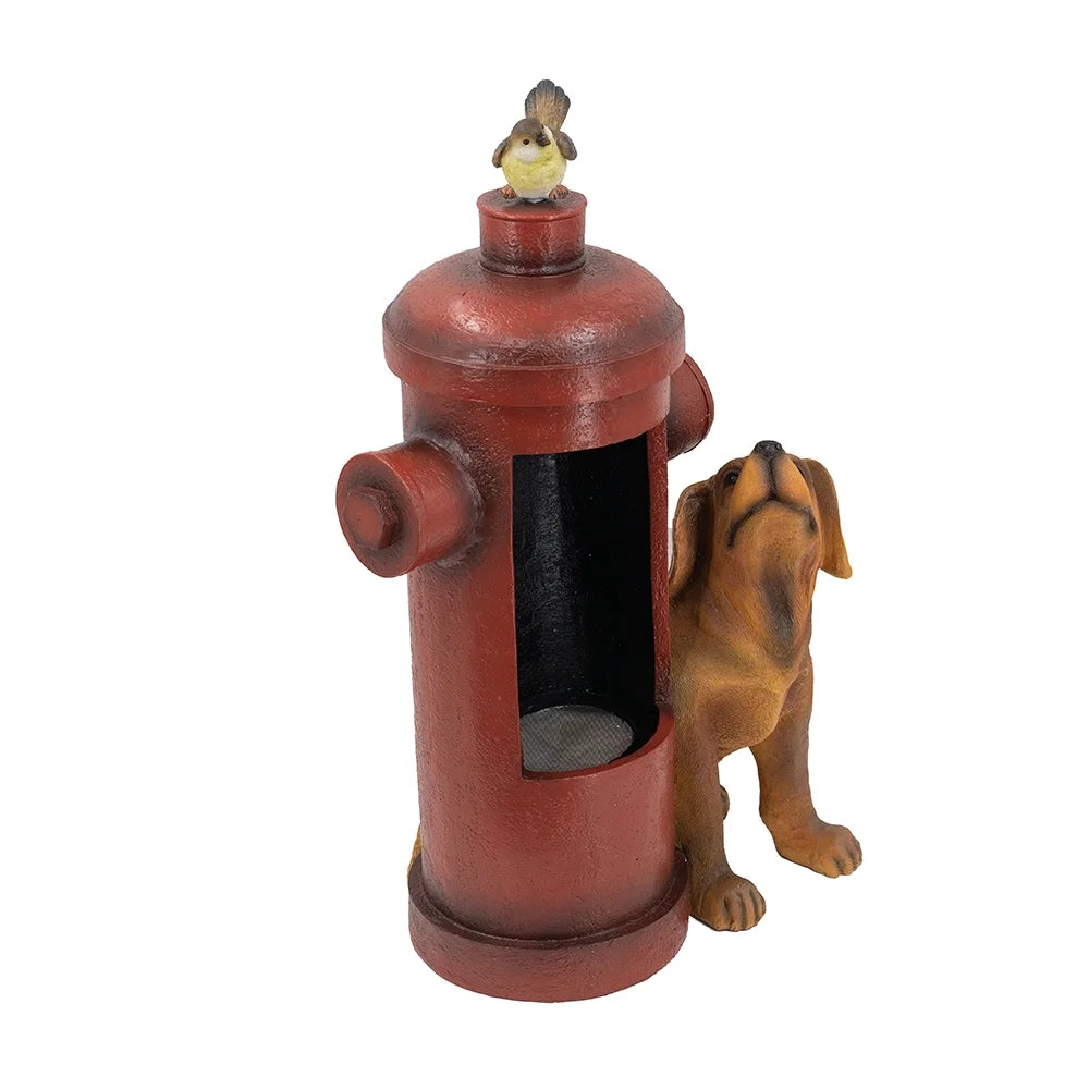 Water Fountains 16.2x11x26.8" Red Fire Hydrant Water Fountain with Dog and Bird Accents, Outdoor Fountian with Light and Pump,Outdoor Water Fountains