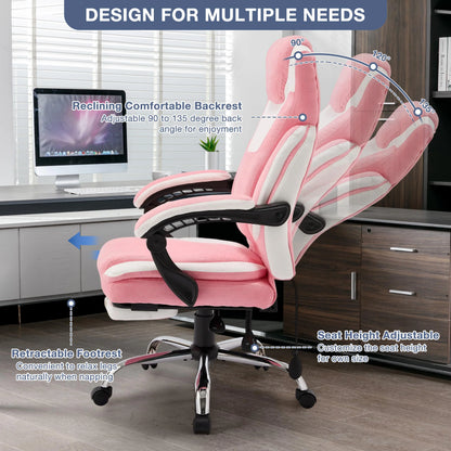 JONPONY Big and Tall Office Chair 400lbs, Executive Reclining Office Chairs with Footrest, High Back Home Office Chair Thick Padded Armrests, Ergonomic Adjustable Lumbar Support, PinkWhite