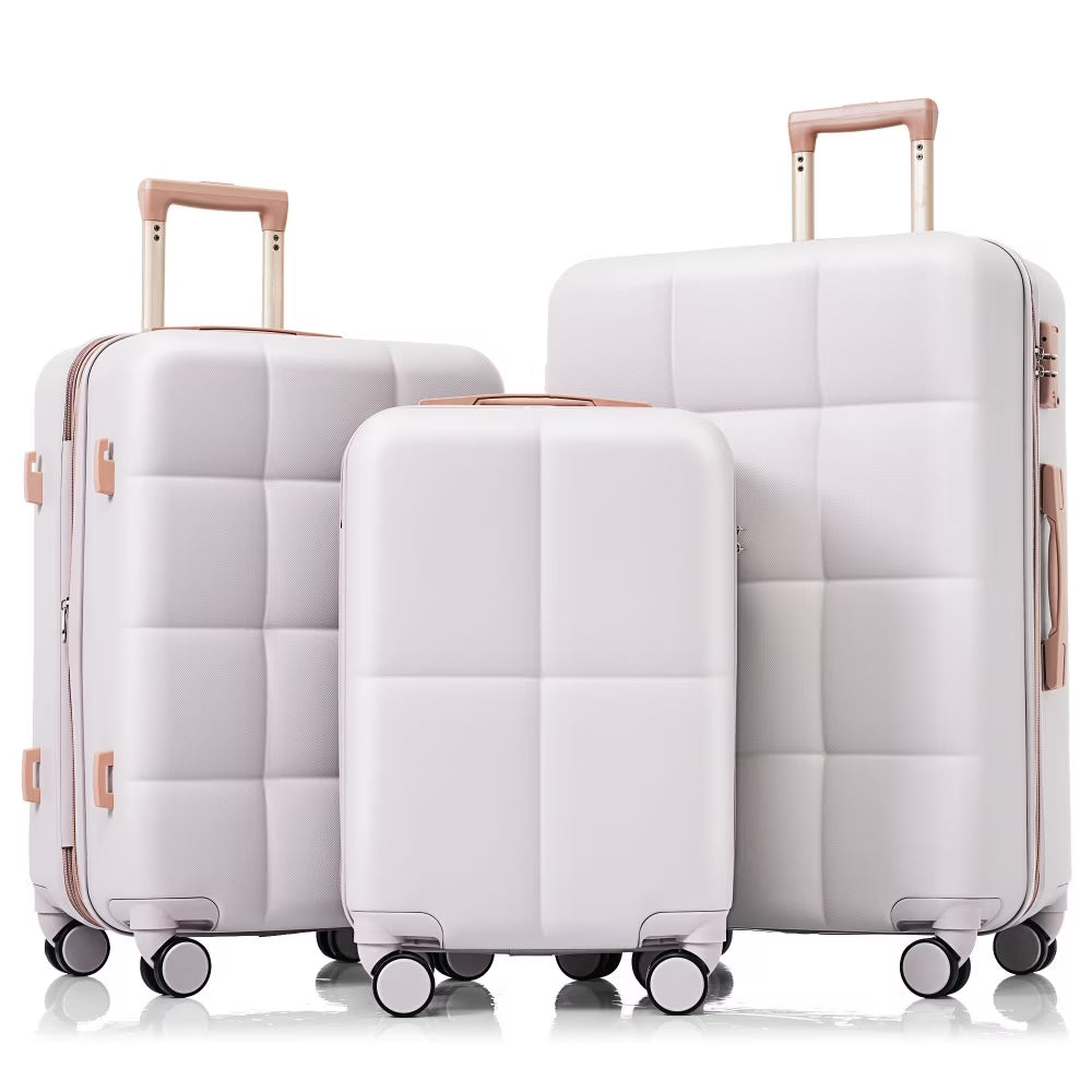DECMAY 3-Piece ABS Luggage Set with Spinner Wheels and Cup Holder, Airline Carry-On Approved