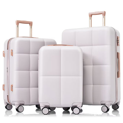 DECMAY 3-Piece ABS Luggage Set with Spinner Wheels and Cup Holder, Airline Carry-On Approved