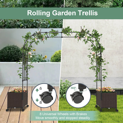 Costway 6.6 FT Tall Metal Garden Arbor with 2 Raised Garden Planters Arch Trellis Outdoor