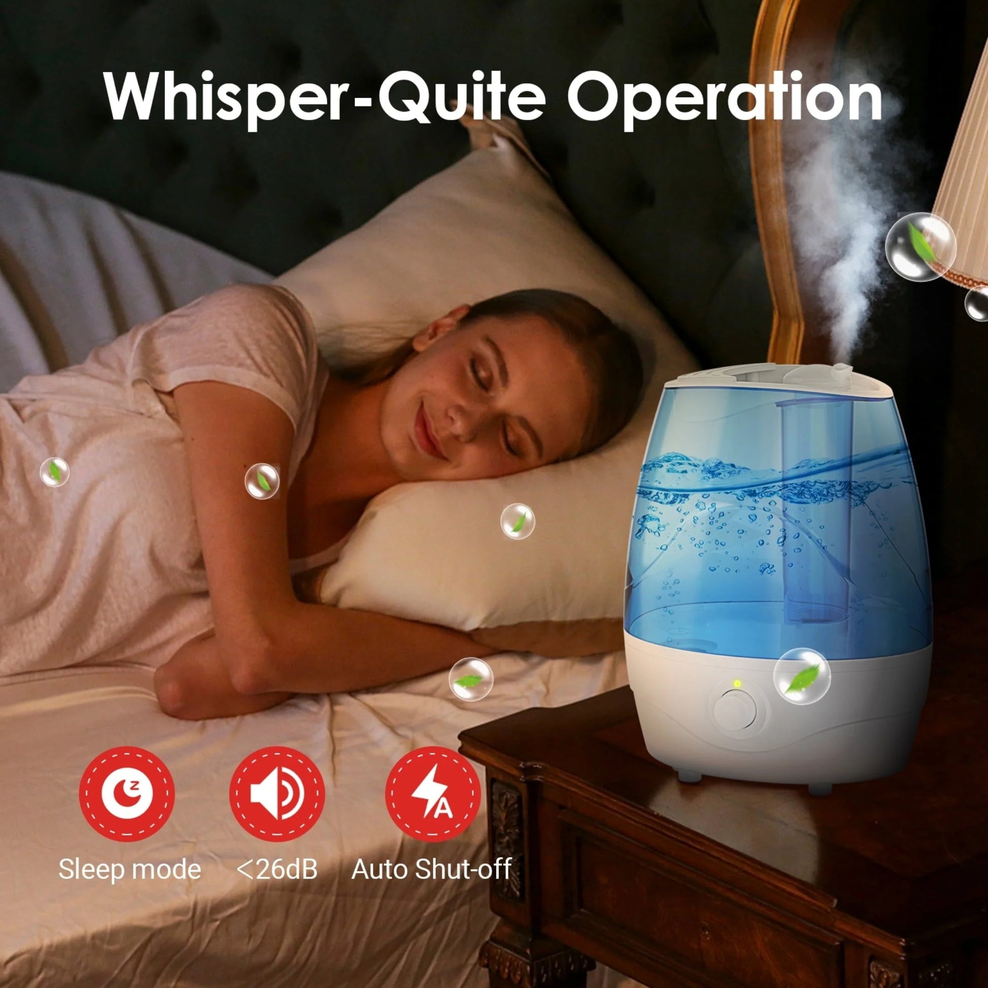 Humidifiers for Bedroom Mideum Room Home, 3.2L Cool Mist Top Fill Ultrasonic Humidifier for Baby and Plants, with Aroma Pad , Auto Shut-off, White