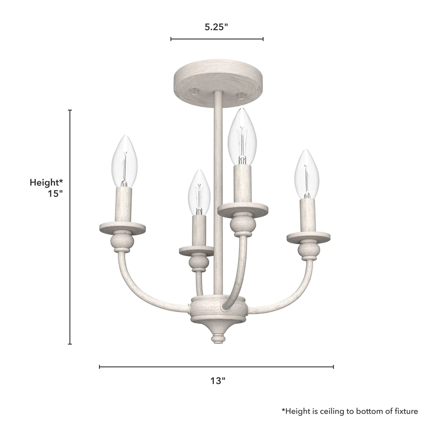 Hunter - Southcrest 4-light Matte Black, Medium Size Flush Mount Light, Dimmable, Traditional Style, Candle Shaped, for Bedrooms, Dining, Living Rooms - 19642