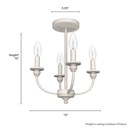 Hunter - Southcrest 4-light Matte Black, Medium Size Flush Mount Light, Dimmable, Traditional Style, Candle Shaped, for Bedrooms, Dining, Living Rooms - 19642