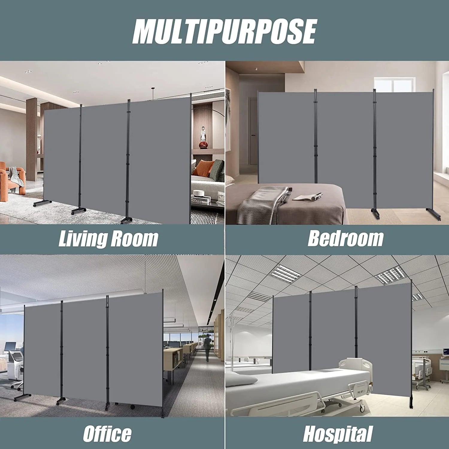 Room Divider Folding Privacy Screens with Wheels, 6FT Tall Divider for Room Separation, 3 Panel Movable Room Partitons and Dividers, Indoor Room Dividers Panel with Non-See Through Fabric for Office