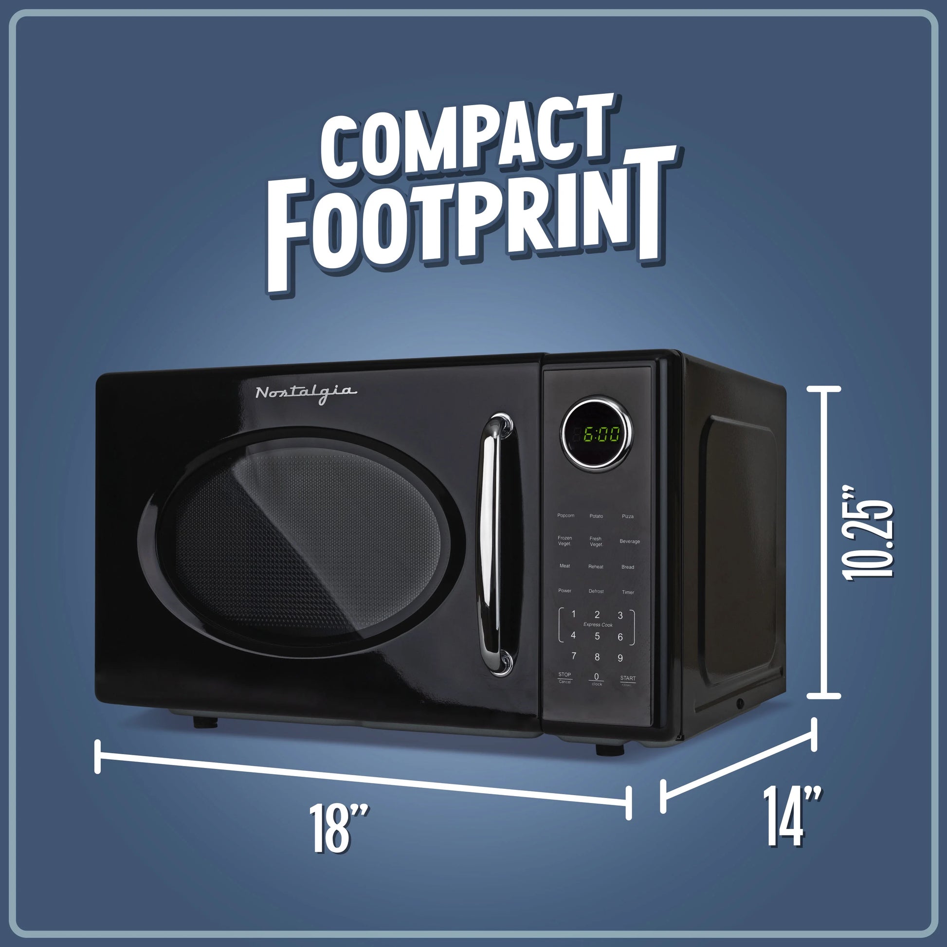 Nostalgia Retro Microwave Oven - 1.1 Cu Ft & 1000-Watt Countertop Size with Glass Turntable, Child Safety Lock, 8 Auto-Cook Programs & Digital Clock - Black