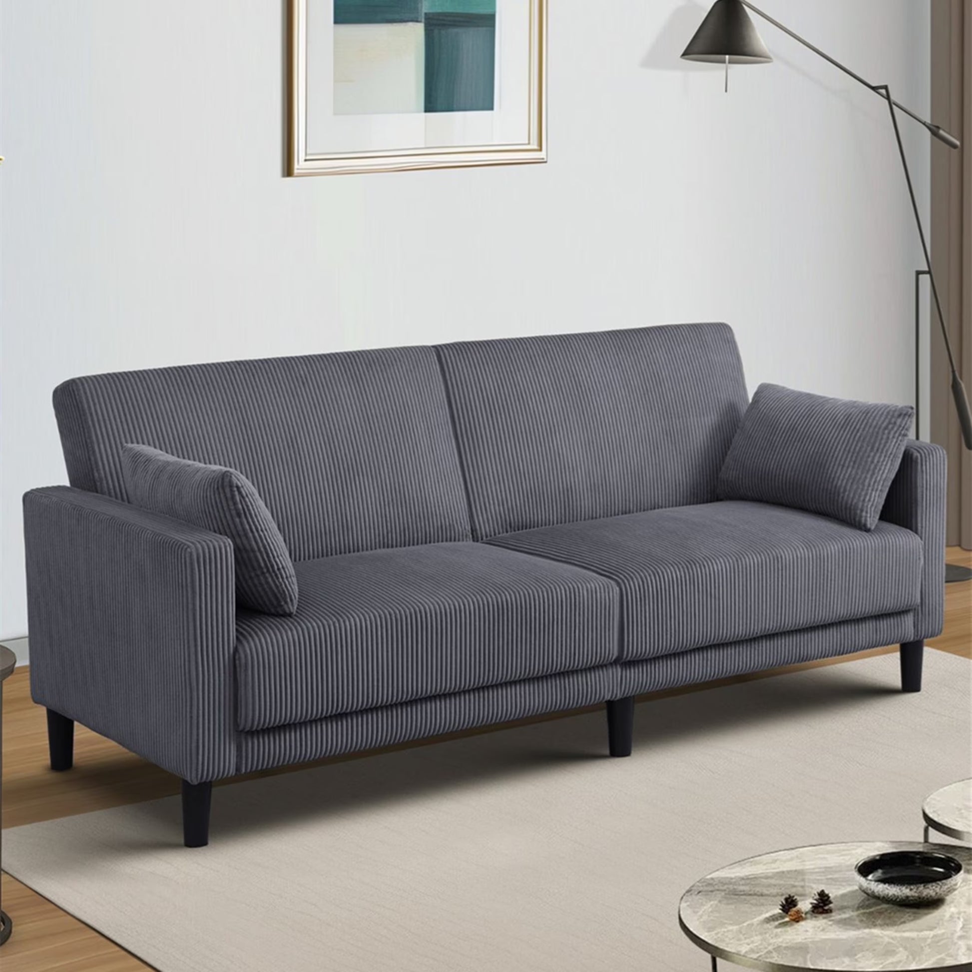 Aukfa 75" Flared Arm Futon Convertible Sofa Bed, Linen Sleeper Couch for Home Office, Beige