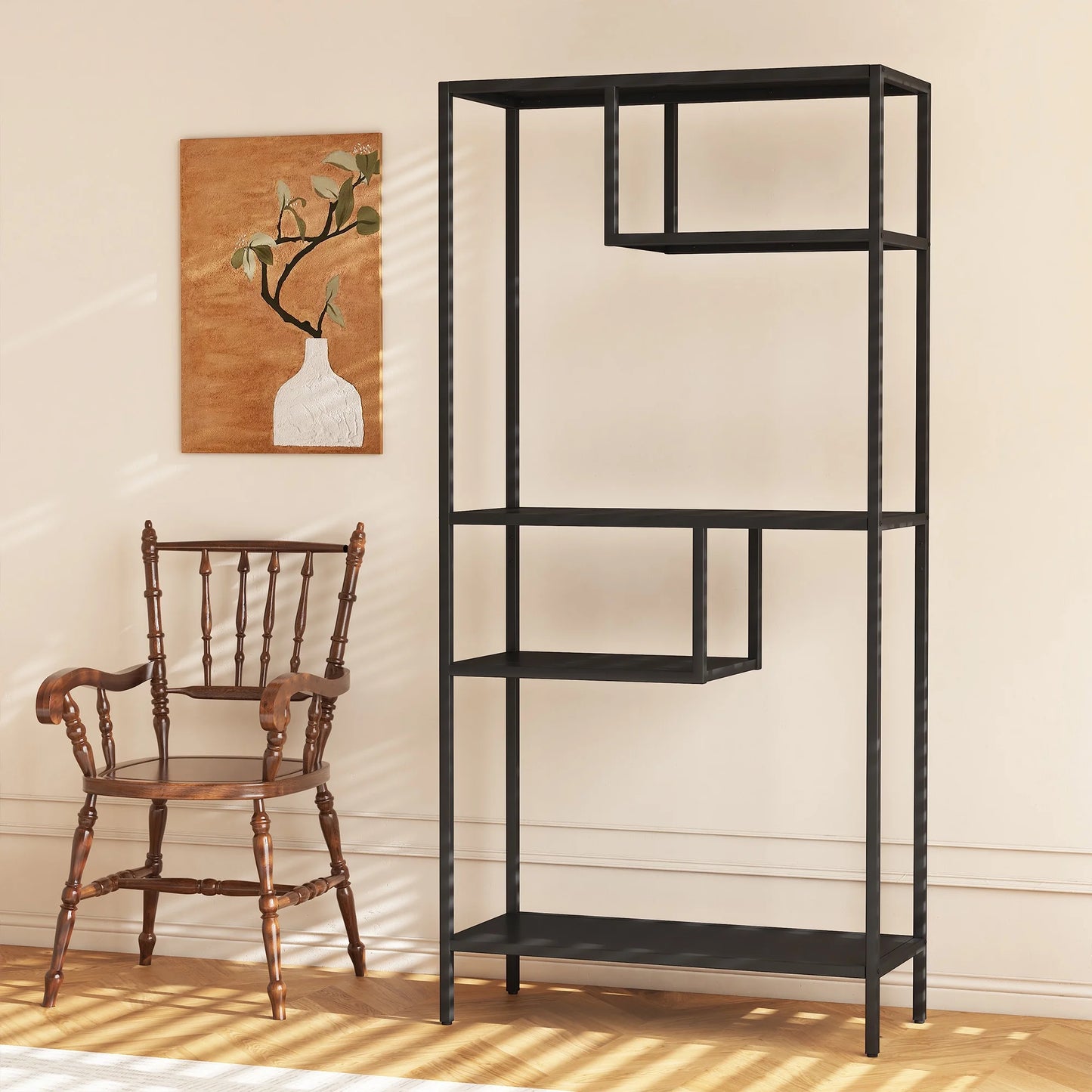 Modern Storage Shelf with 4 Compartments & Metal Legs, Freestanding Organizer,Book Shelves Display Shelves for Living Room, Bedroom, Home Office