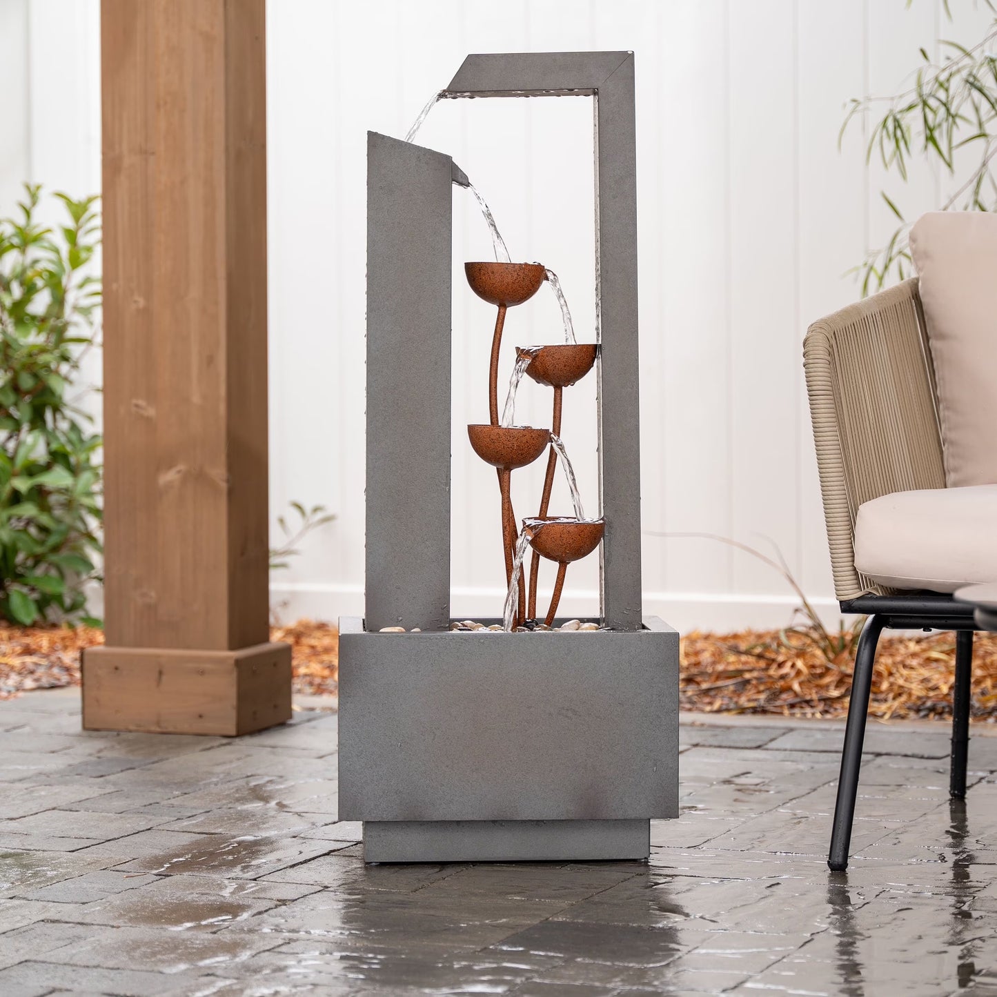 XBrand Metal Sculptural Multi-tiered Flower Water Fountain, Gray and Bronze, 38" Tall