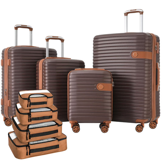 Luggage Sets,4-Piece Lightweight Suitcase Set with 4 Packing Cubes and TSA Lock, Hardshell Suitcases with Spinner Wheels, (16/20/24/28 ),Brown