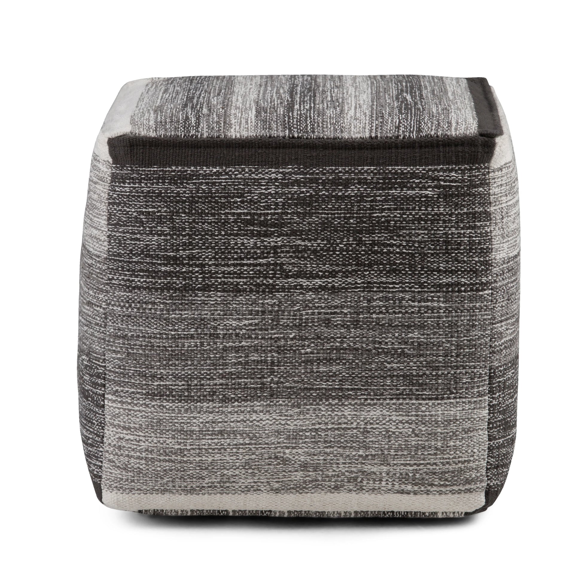 Simpli Home Naya Cube Pouf in Gray Melange Cotton