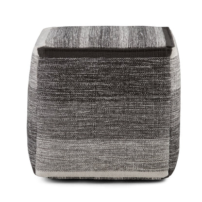 Simpli Home Naya Cube Pouf in Gray Melange Cotton