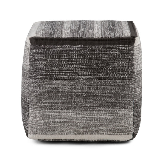 Simpli Home Naya Cube Pouf in Gray Melange Cotton