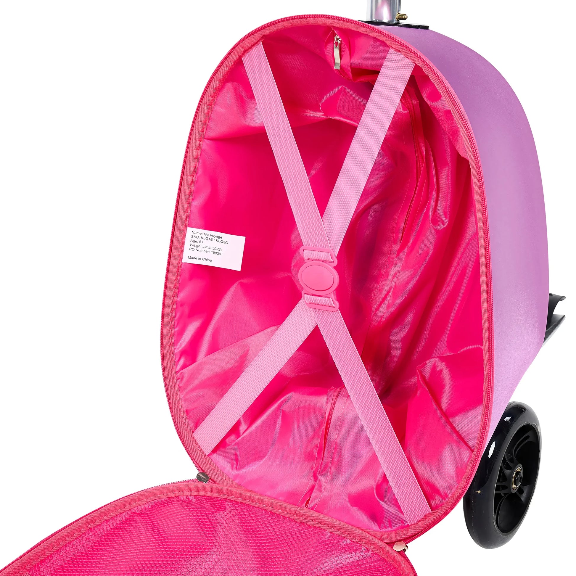 Gopowerbike Go Voyage Kids 2-in-1 Luggage Scooter | 3-Wheel Design with Light-Up Wheels | Pink