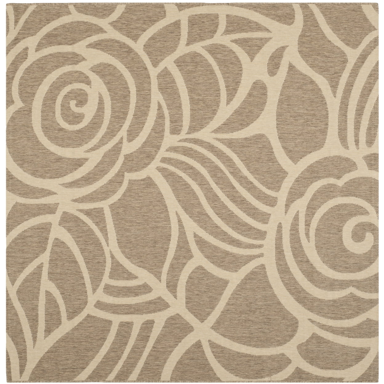 SAFAVIEH Courtyard Chester Floral Indoor/Outdoor Area Rug, 6'7" x 6'7" Round, Coffee/Sand