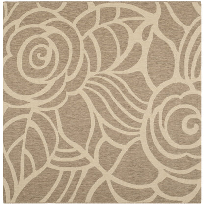 SAFAVIEH Courtyard Chester Floral Indoor/Outdoor Area Rug, 6'7" x 6'7" Round, Coffee/Sand
