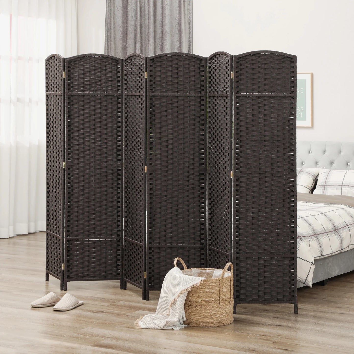 HOMCOM 6 Panel Room Divider Freestanding Folding Privacy Screen Brown