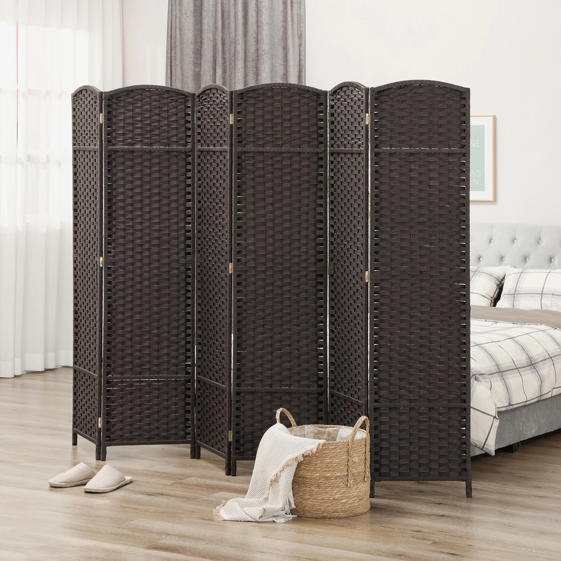 HOMCOM 6 Panel Room Divider Freestanding Folding Privacy Screen Brown