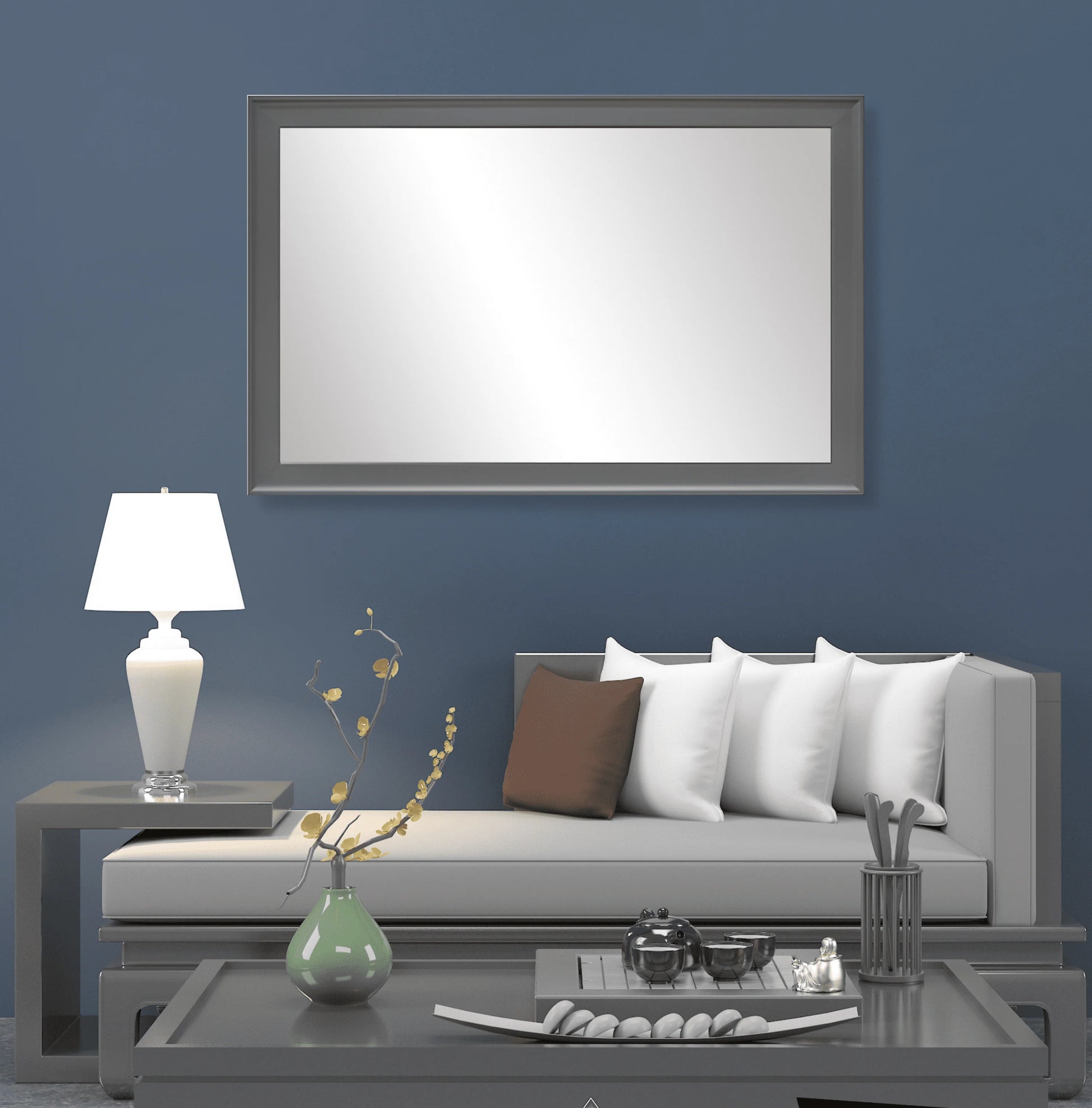 Morgan Dark Grey Framed Wall Mirror, Rectangular Vanity Mirror, Multiple Sizes
