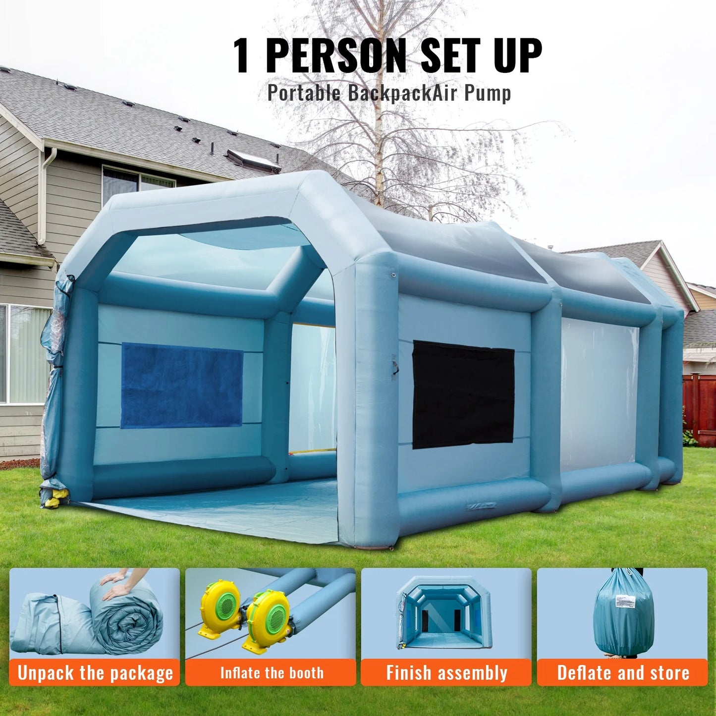 KFFKFF Elastic Spraying Room 20X10X8 Far Elastic Spray Painting Room Car Spitting Tent and 480W+750W Filter System Filter Flower Filter