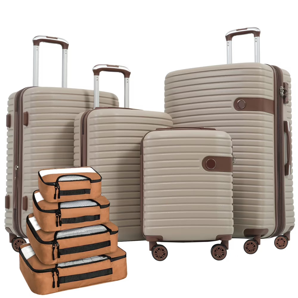 Luggage Sets,4-Piece Lightweight Suitcase Set with 4 Packing Cubes and TSA Lock, Hardshell Suitcases with Spinner Wheels, (16/20/24/28 ),Brown