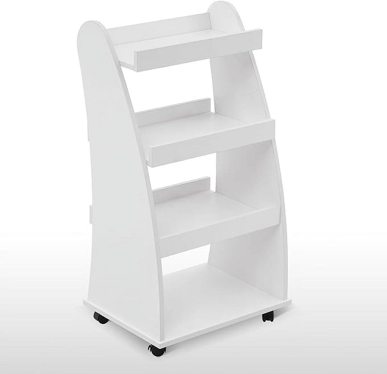 BarberPub Kids Bookshelf with Wheels, 4-Tier Rolling Cart with Storage, Book Organizer, Children's Bookcases with Shelves for Nursery, Playroom, Bedroom 2030
