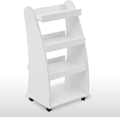 BarberPub Kids Bookshelf with Wheels, 4-Tier Rolling Cart with Storage, Book Organizer, Children's Bookcases with Shelves for Nursery, Playroom, Bedroom 2030