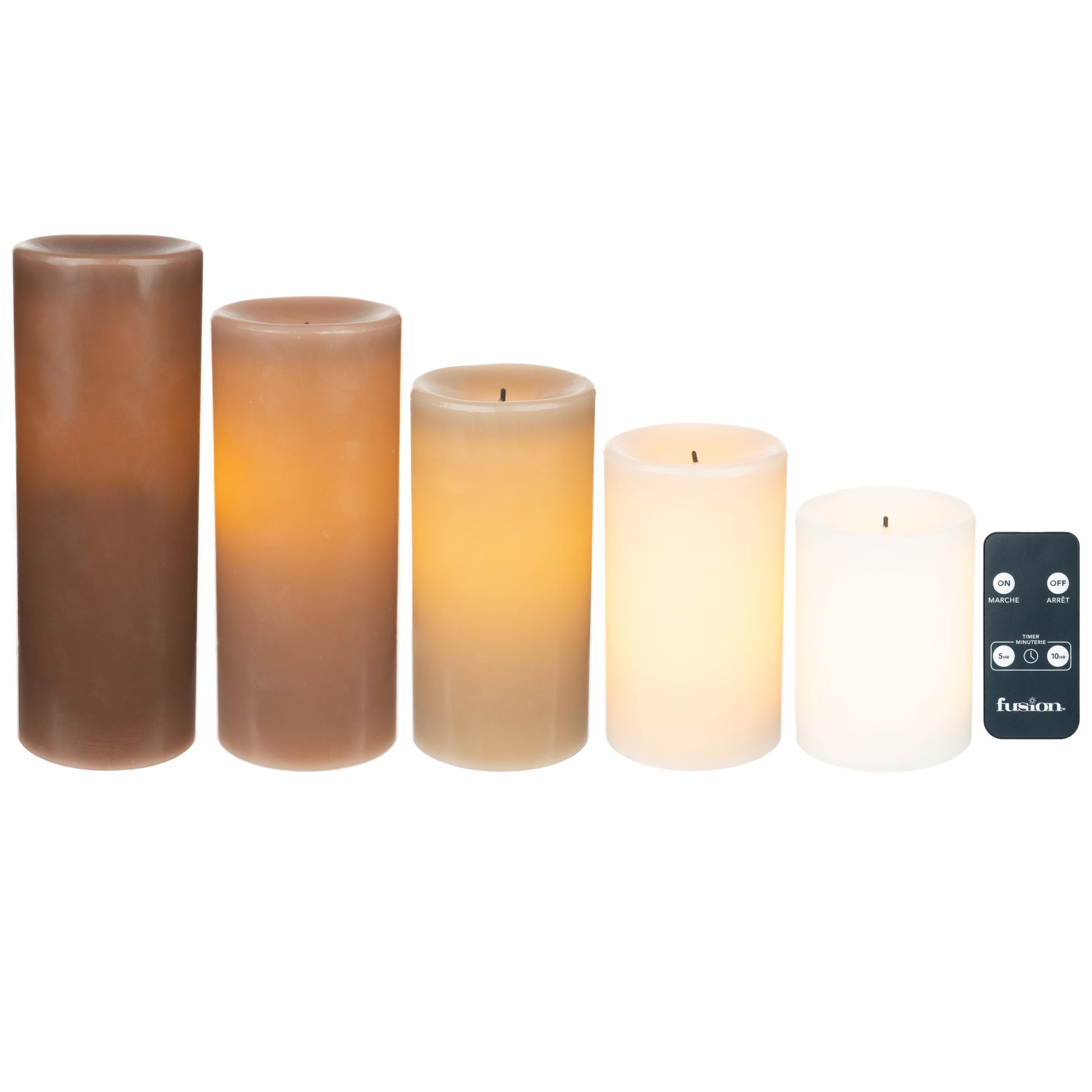 Fusion Warm Ombre LED Black Wick Candle Set with Remote, 5-piece