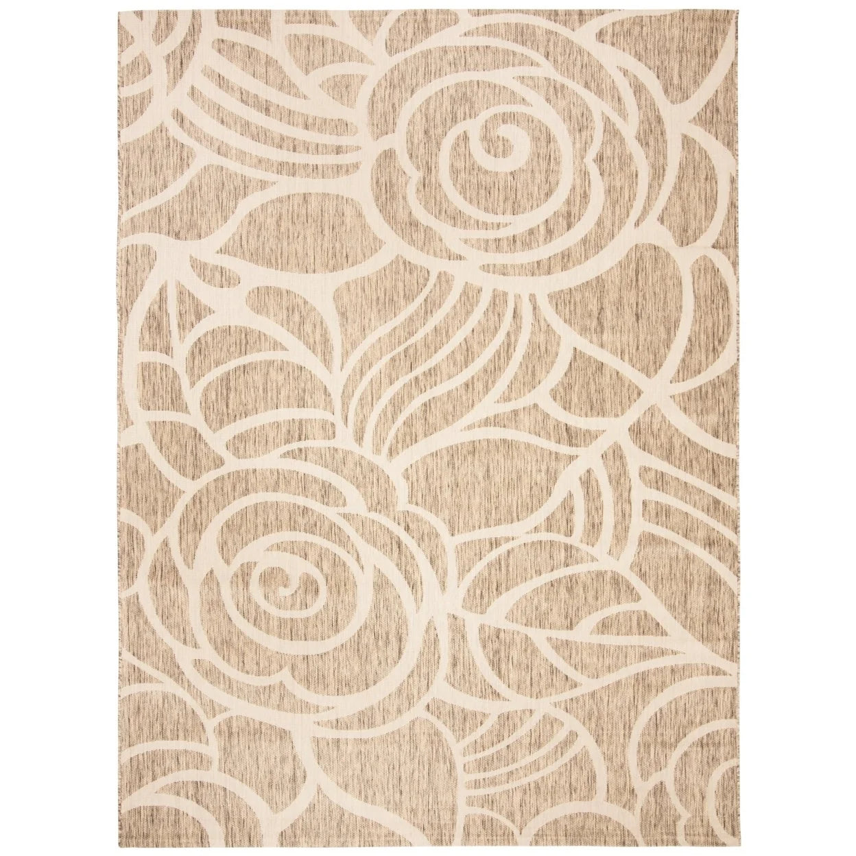 SAFAVIEH Courtyard Chester Floral Indoor/Outdoor Area Rug, 6'7" x 6'7" Round, Coffee/Sand