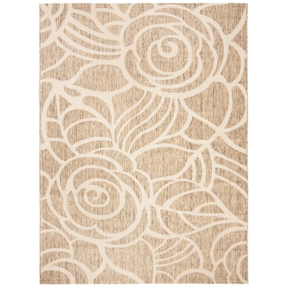 SAFAVIEH Courtyard Chester Floral Indoor/Outdoor Area Rug, 6'7" x 6'7" Round, Coffee/Sand