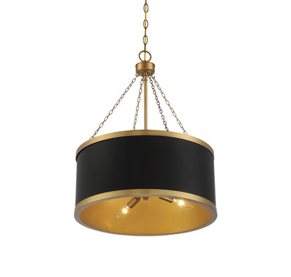 Black with Warm Brass Accents Six Light Pendant from the Delphi Collection