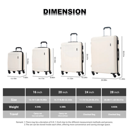 Tripcomp 6 Piece Hardside Luggage Sets Spinner Wheels with TSA Lock Lightweight Suitcase with backpacks(White)