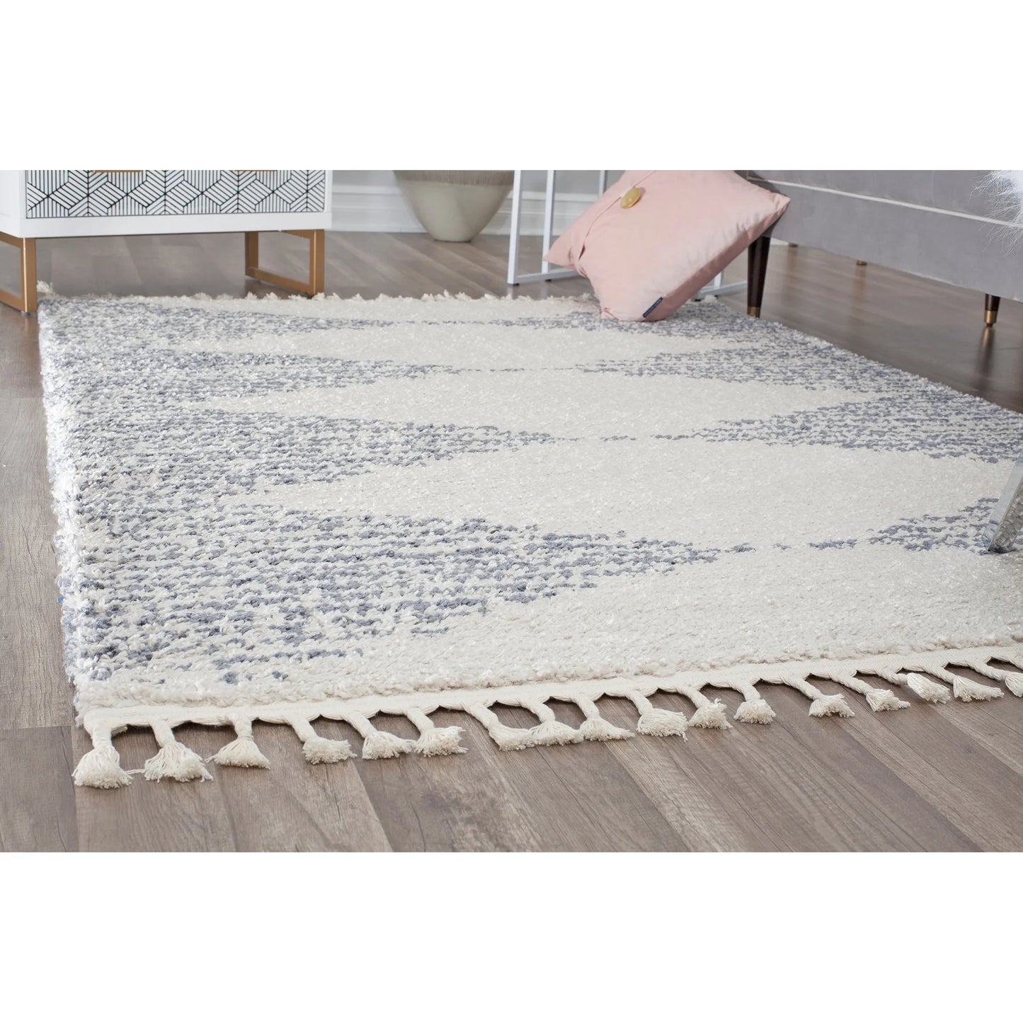 Rugs America Moon Collection MS30A Moroccan Tribal Heath White Area Rug, 8'0"x10'0"