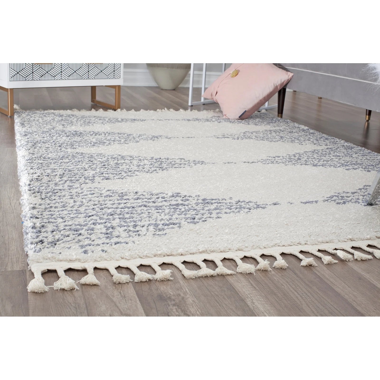 Rugs America Moon Collection MS30A Moroccan Tribal Heath White Area Rug, 8'0"x10'0"