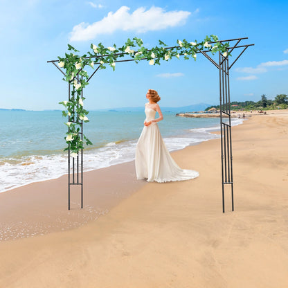 Black Garden Trellis Supersize Flattop Garden Arch for Wedding,141.7" L x 106" H Garden Arch Arbor Trellis for Climbing Plants Outdoor,Galvanized Steel Pipe Coated with Plastic