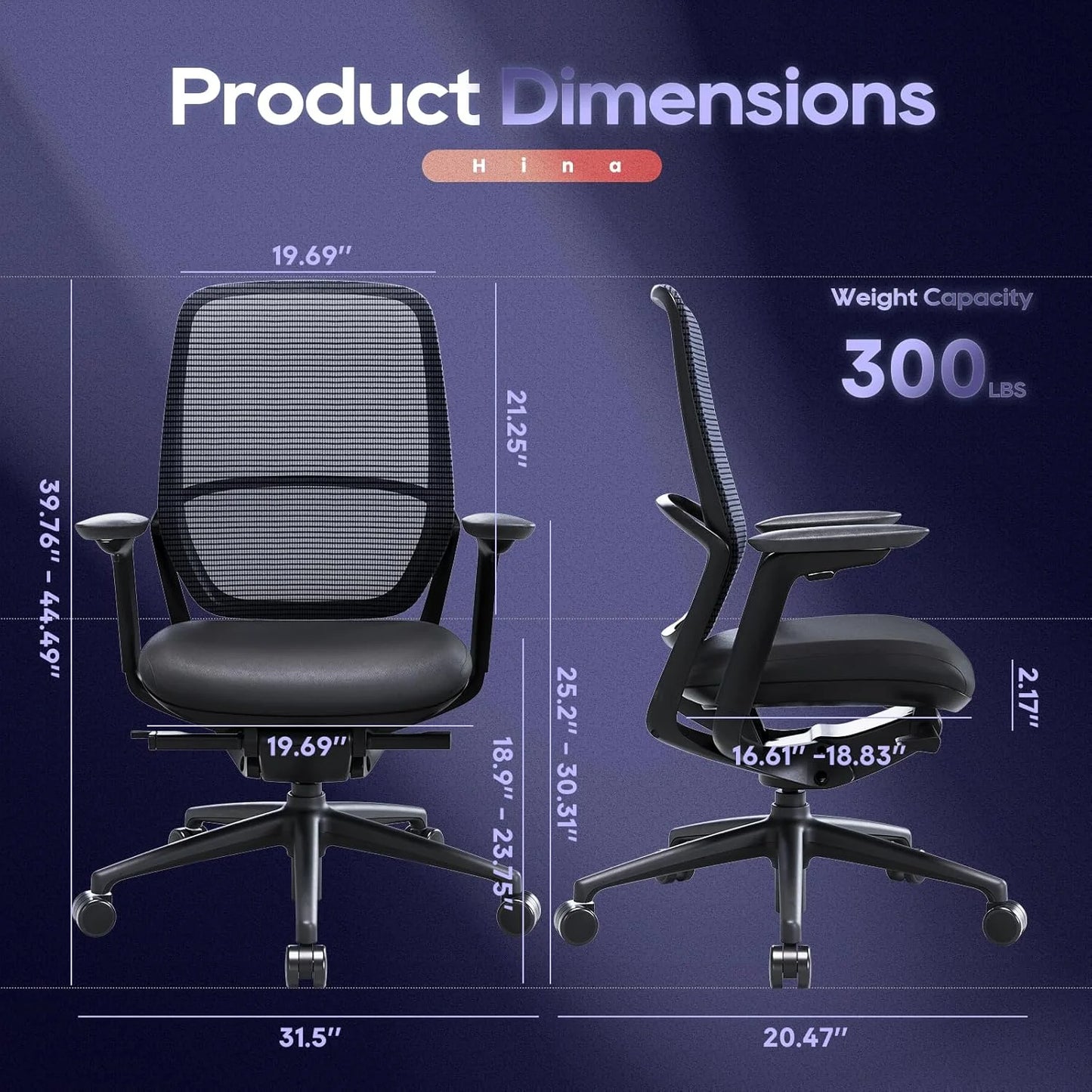 Ergonomic Office Chair, High Back Mesh Desk Chair with Adjustable Lumbar Support, Reclining Backrest, 4D Armrests, Breathable Mesh, Comfortable Computer Chair for Home Office, Work,Study