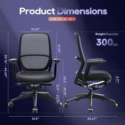 Ergonomic Office Chair, High Back Mesh Desk Chair with Adjustable Lumbar Support, Reclining Backrest, 4D Armrests, Breathable Mesh, Comfortable Computer Chair for Home Office, Work,Study