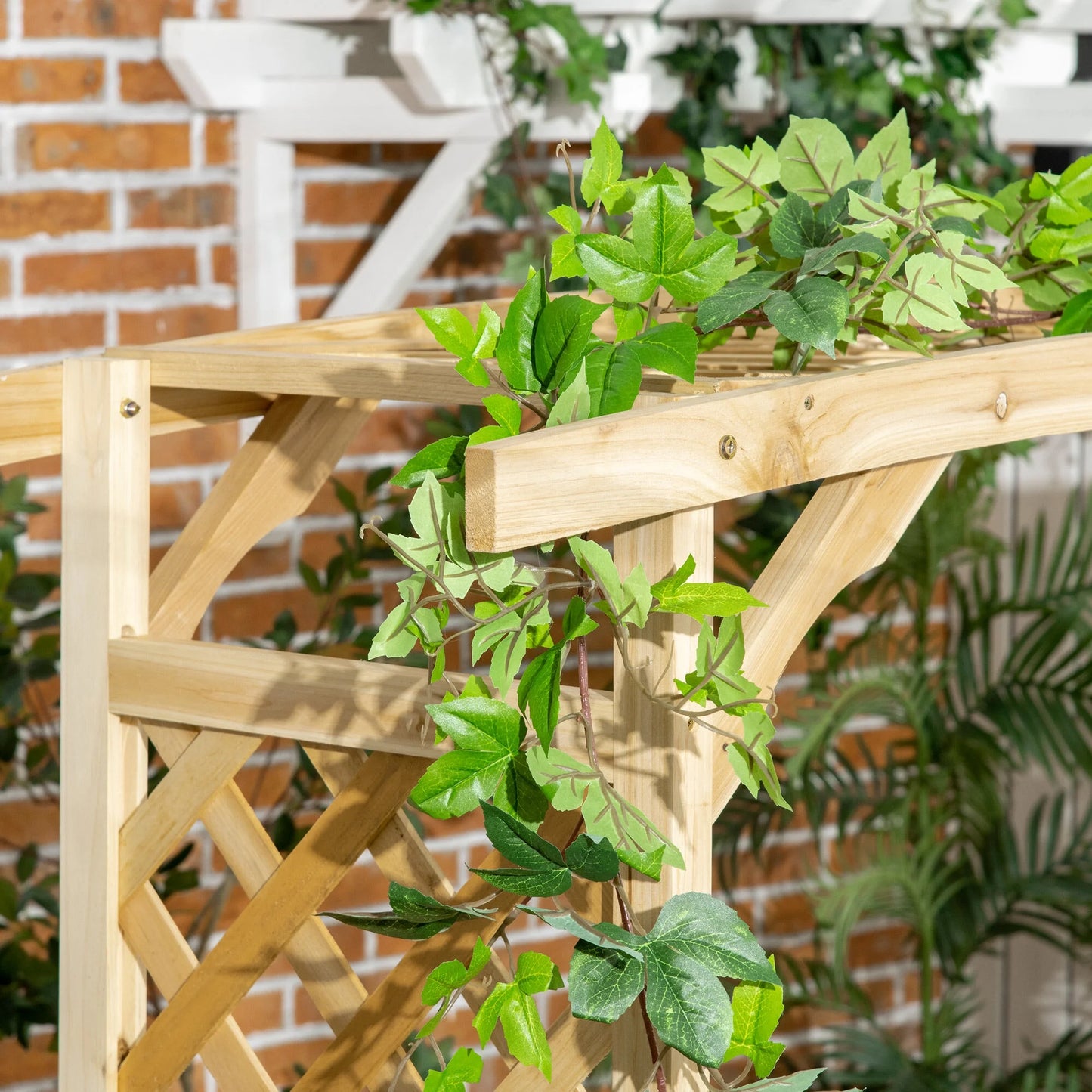 DUOSONG Outsunny Patio Garden Bench Arbor Arch With Pergola And 2 Trellises, 3 Seat Natural Wooden Outdoor Bench For Grape Vines & Climbing Plants, Backyard Decor, Natural Natural Wood Garden &