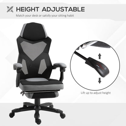 Vinsetto Ergonomic Home Office Chair High Back Armchair Computer Desk Recliner with Footrest, Mesh Back, Lumbar Support and Wheels, Gray